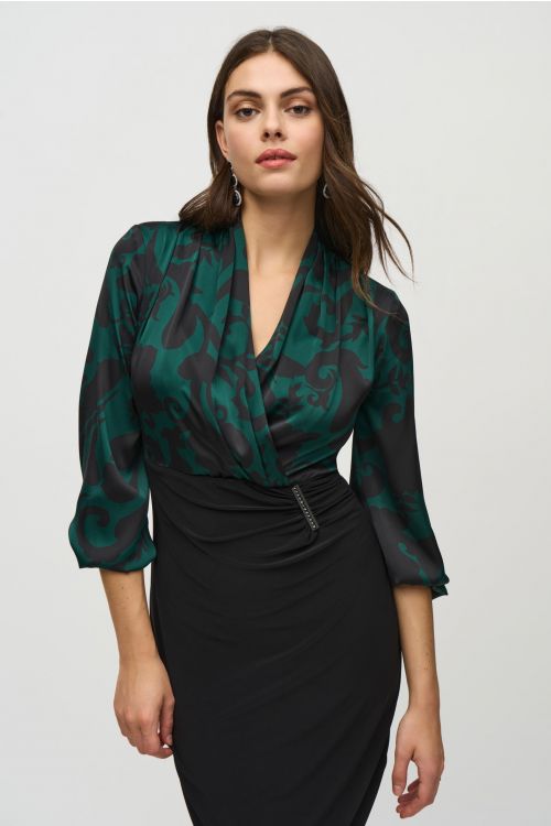 Joseph Ribkoff Absolute Green/Black Paisley Sheath Dress Style 244128