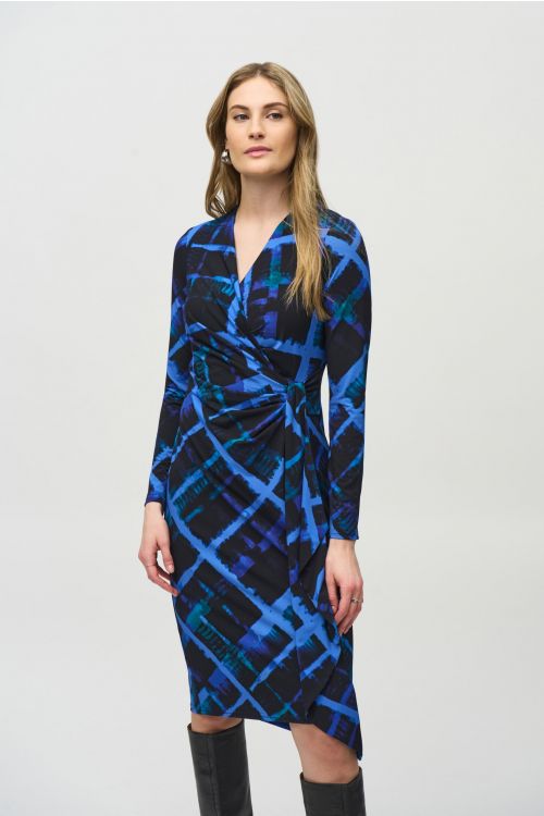 Joseph Ribkoff Black/Multi Abstract Print Wrap Dress Style 244131