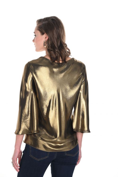 Frank Lyman Gold/Black Layered V-Neck Top Style 244142