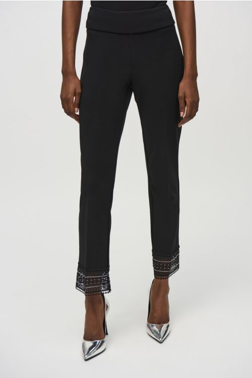 Joseph Ribkoff Black Straight Pants With Lace Detail Style 244177