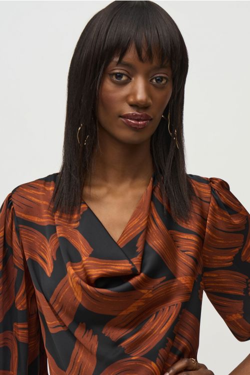 Joseph Ribkoff Black/Brown Abstract Print Layered Top Style 244181