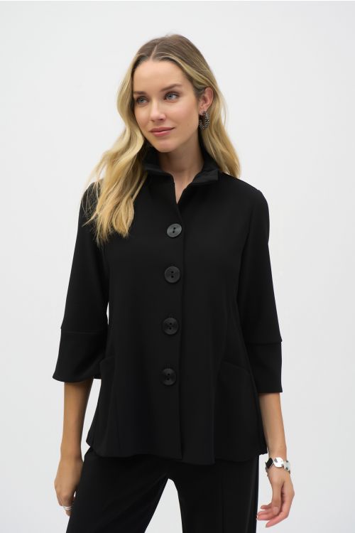 Joseph Ribkoff Black Shirred Collar Trapeze Jacket Style 244196