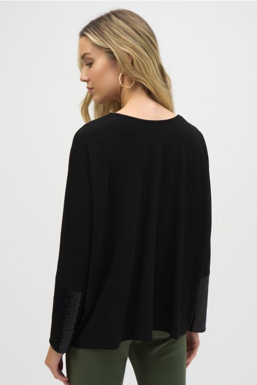 Joseph Ribkoff Black Boxy Top with Sequins Detail Style 244200