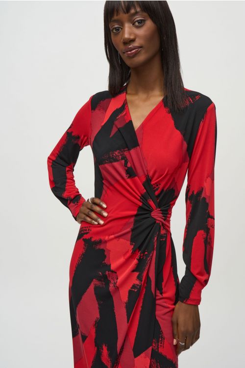 Joseph Ribkoff Black/Multi Abstract Print Wrap Dress Style 244238