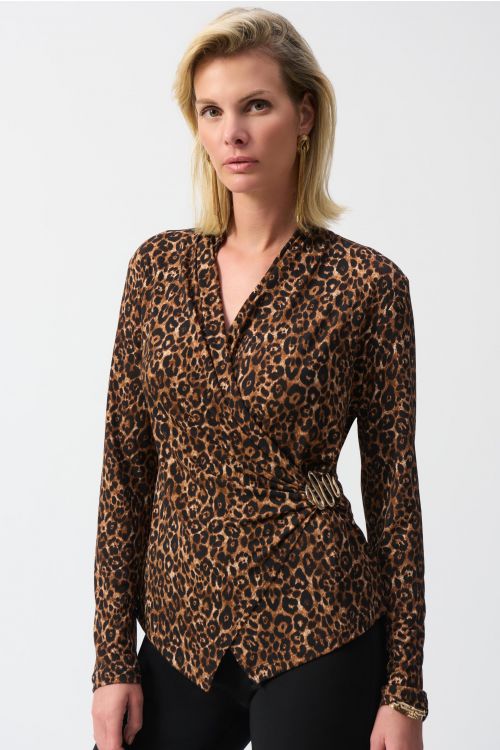 Joseph Ribkoff Beige/Black Animal Print Fitted Top Style 244251