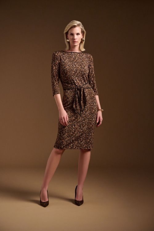 Joseph Ribkoff Beige/Black Animal Print Sheath Dress Style 244254