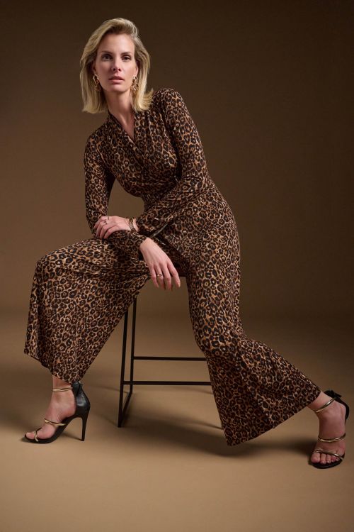 Joseph Ribkoff Beige/Black Animal Print Culotte Jumpsuit Style 244255