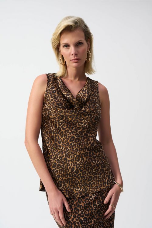 Joseph Ribkoff Beige/Black Sleeveless Animal Print Top Style 244258