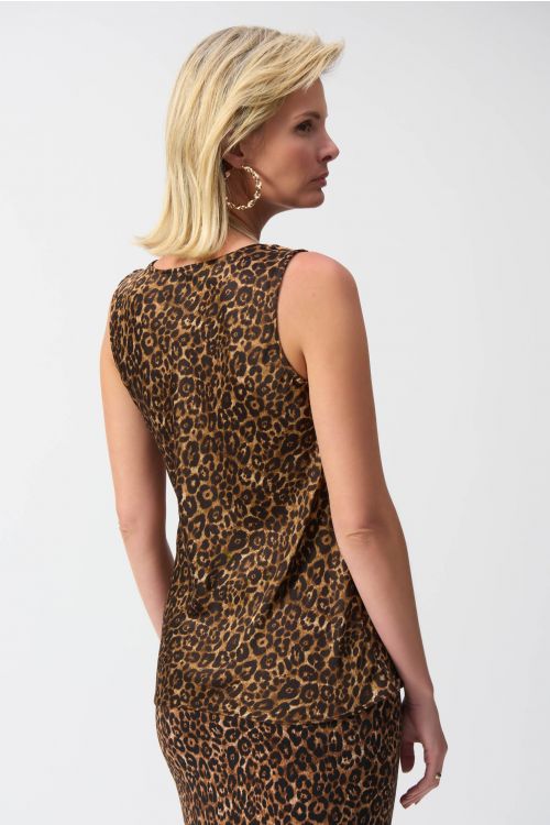 Joseph Ribkoff Beige/Black Sleeveless Animal Print Top Style 244258