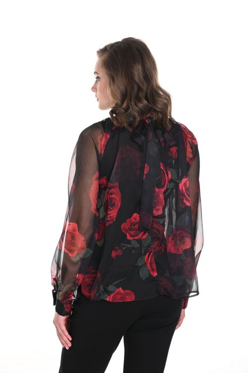 Frank Lyman Black/Red Chiffon Top with Floral Print Style 244638U