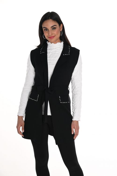 Frank Lyman Black Sleeveless Vest with Belt Style 244652U