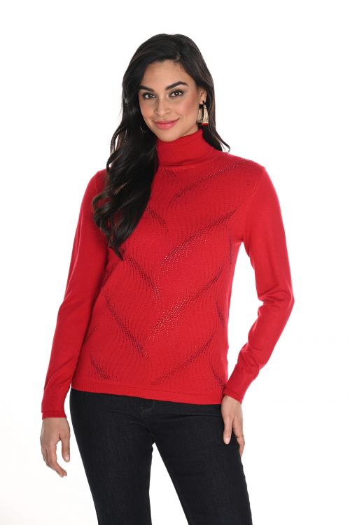 Frank Lyman Red High Neck Abstract Sweater Top Style 244653U