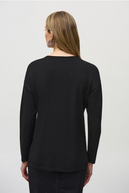 Joseph Ribkoff Black Sweater Knit V-Neck Pullover Style 244923