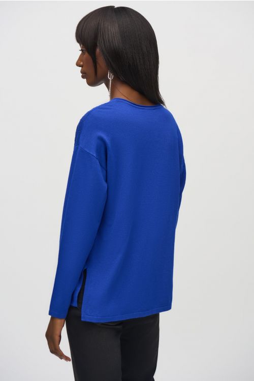 Joseph Ribkoff Royal Sapphire Sweater Knit V-Neck Pullover Style 244923