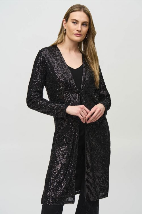 Joseph Ribkoff Black Sequined Knit Cover-Up Style 244925