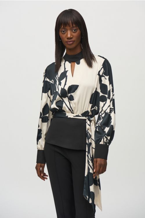 Joseph Ribkoff Black/Moonstone Floral Print Top Style 244942