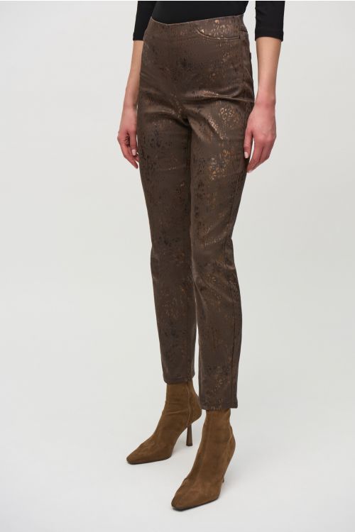 Joseph Ribkoff Brown/Multi Foiled Animal Print Classic Denim Pants Style 244945