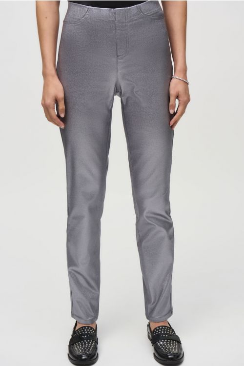 Joseph Ribkoff Gunmetal Metallic Coated Classic Slim Denim Pants Style 244952