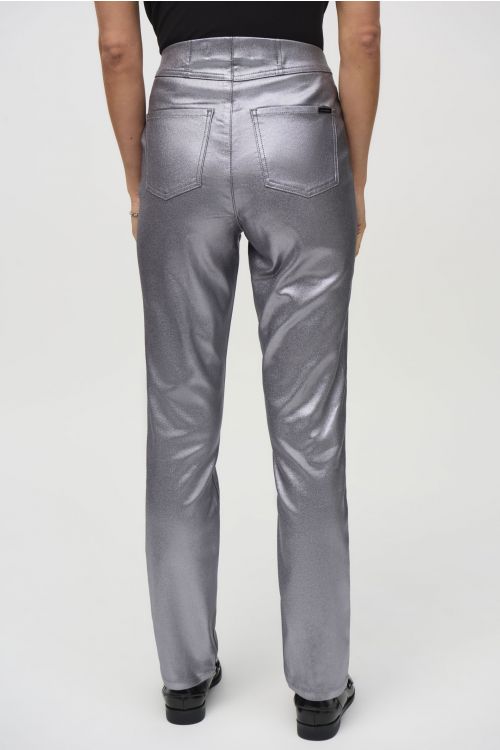 Joseph Ribkoff Gunmetal Metallic Coated Classic Slim Denim Pants Style 244952