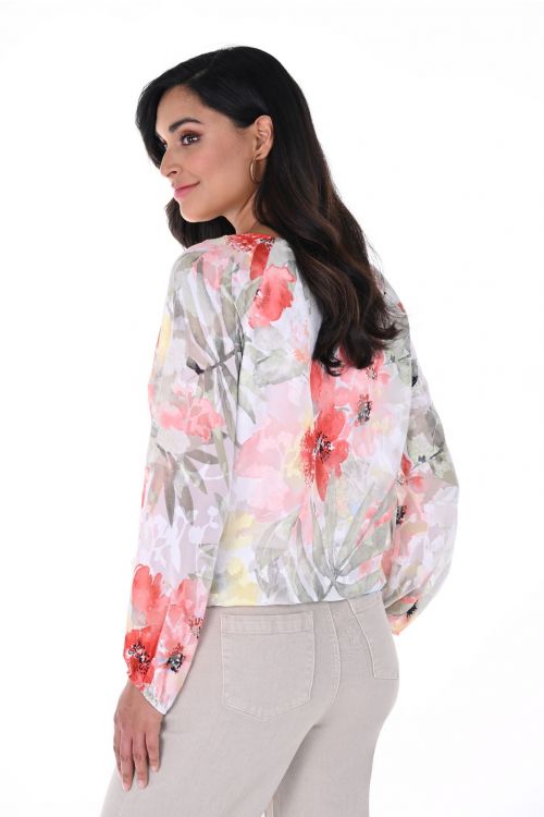 Frank Lyman White/Orange Floral Print Pleated Blouse Style 246163