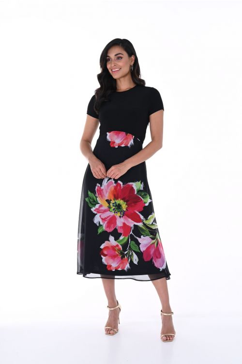 Frank Lyman Black/Fuchsia Floral Print Dress Style 246188