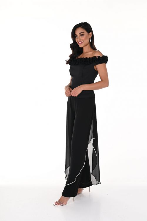 Frank Lyman Black Long Pants with Chiffon Overlay Style 248299