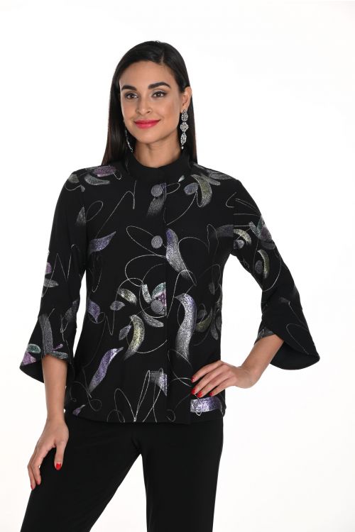 Frank Lyman Black/Purple Abstract Print Jacket Style 249149