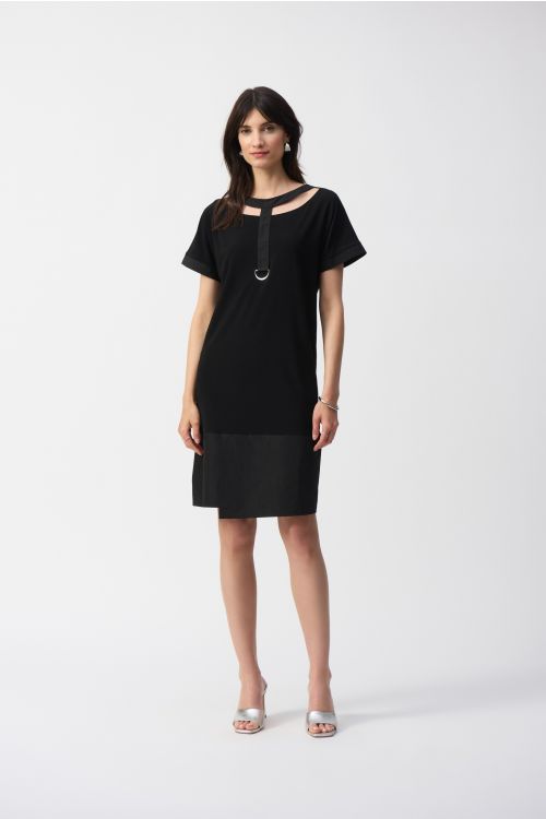 Joseph Ribkoff Black Silky Knit And Memory Cocoon Dress Style 251080.