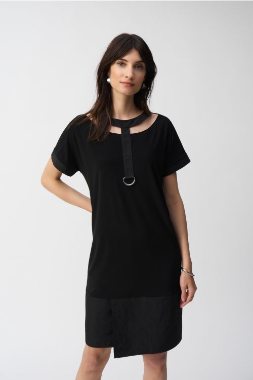 Joseph Ribkoff Black Silky Knit And Memory Cocoon Dress Style 251080.