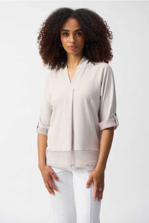 Joseph Ribkoff Moonstone Woven and Mesh Boxy Top Style 251086