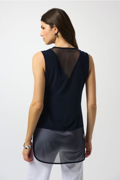 Joseph Ribkoff Midnight Blue Sleeveless Top with Mesh Style 251091