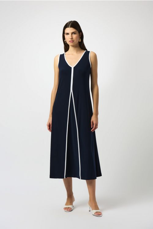 Joseph Ribkoff Midnight Blue/Off-White Sleeveless A-Line Dress Style 251156