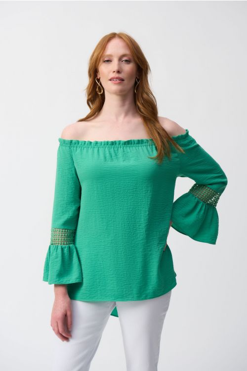 Joseph Ribkoff Garden Green Gauze Off-Shoulder Flared Tunic Style 251194