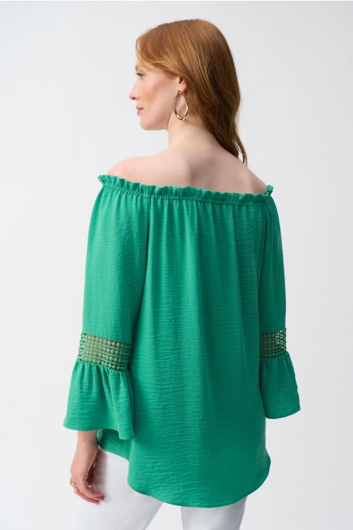 Joseph Ribkoff Garden Green Gauze Off-Shoulder Flared Tunic Style 251194