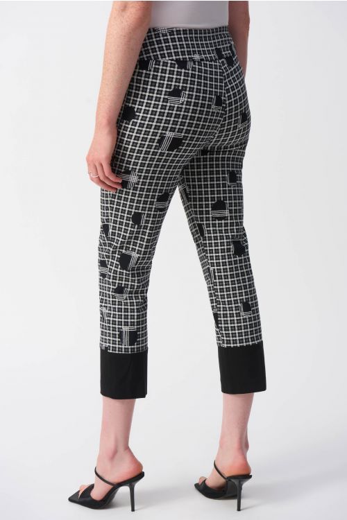 Joseph Ribkoff Vanilla/Multi Plaid and Dot Print Crop Pants Style 251210