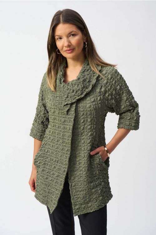 Joseph Ribkoff Cactus Bubble Jacquard Trapeze Coat Style 251234