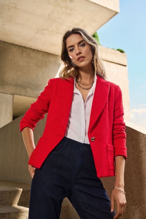 Joseph Ribkoff Radiant Red Bouclé Fitted Blazer Style 251239