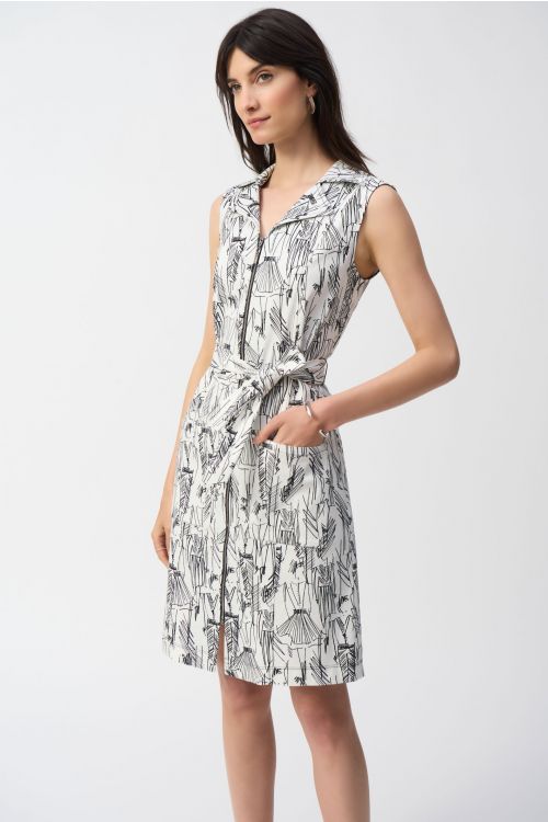 Joseph Ribkoff Vanilla/Black Millennium Conversational Print Sheath Dress Style 251241.