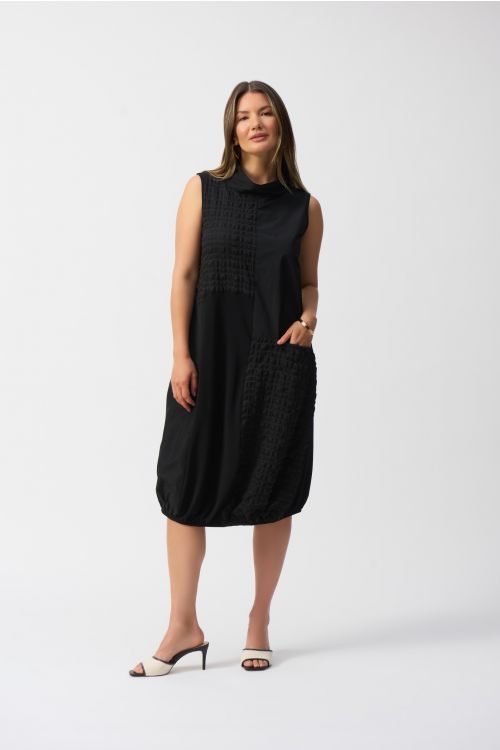 Joseph Ribkoff Black Bubble Jacquard Sleeveless Cocoon Dress Style 251244.