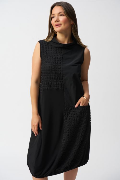 Joseph Ribkoff Black Bubble Jacquard Sleeveless Cocoon Dress Style 251244.