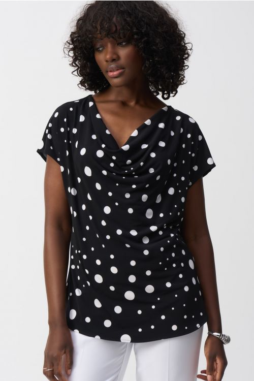 Joseph Ribkoff Black/Vanilla Dot Print Short Sleeve Top Style 251257