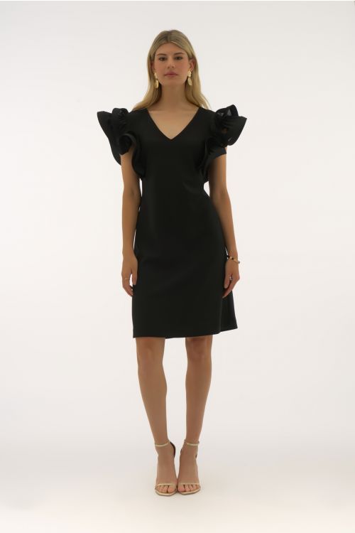 Joseph Ribkoff Black Silky Knit And Georgette Shift Dress Style 251733