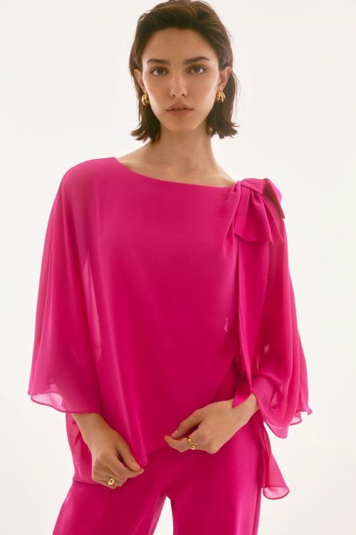 Joseph Ribkoff Geranium Chiffon and Silky Knit Poncho Top Style 251739