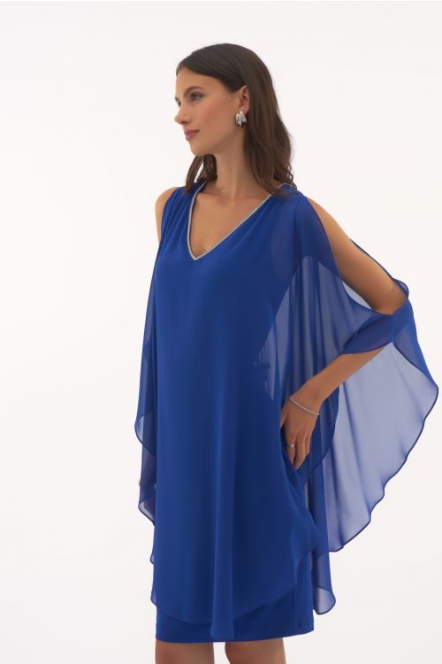 Joseph Ribkoff Royal Sapphire Chiffon and Silky Knit Layered Dress Style 251746