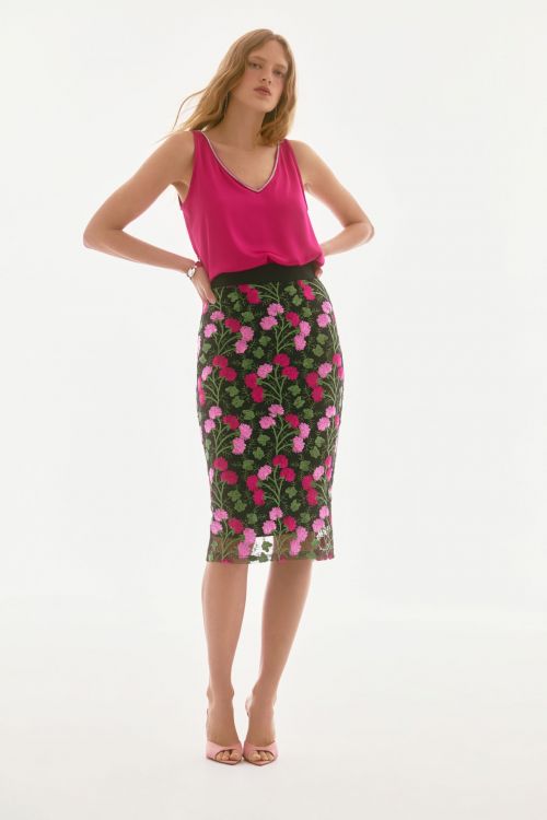 Joseph Ribkoff Black/Multi Floral Embroidered Pencil Skirt Style 251775