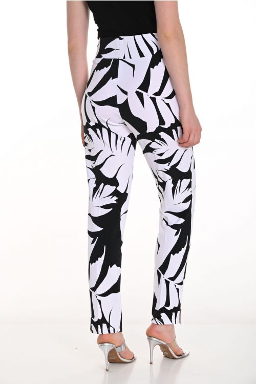 Frank Lyman Black/Off-White Leaf Print Pants Style 256137