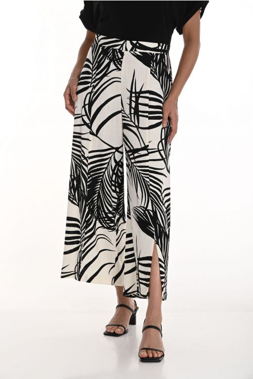 Frank Lyman Black/Natural Tropical Leaf Print Pants Style 256200