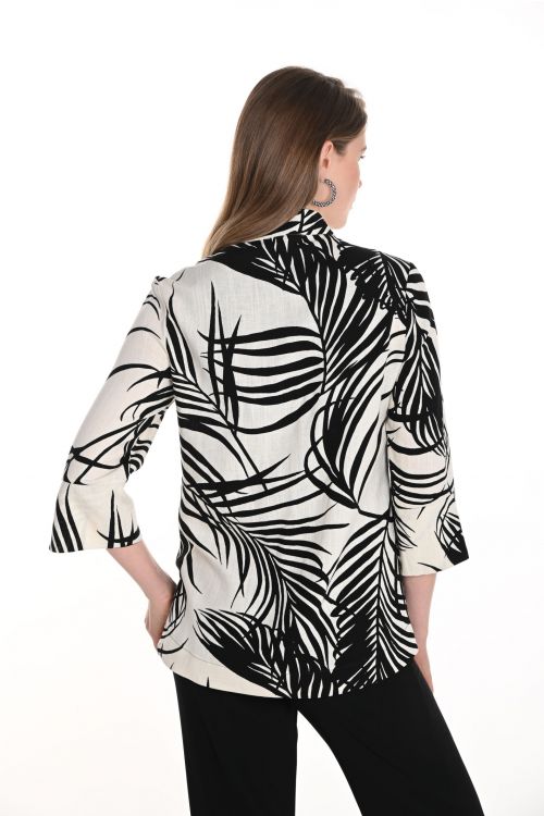 Frank Lyman Black/Natural Tropical Leaf Print Jacket Style 256203