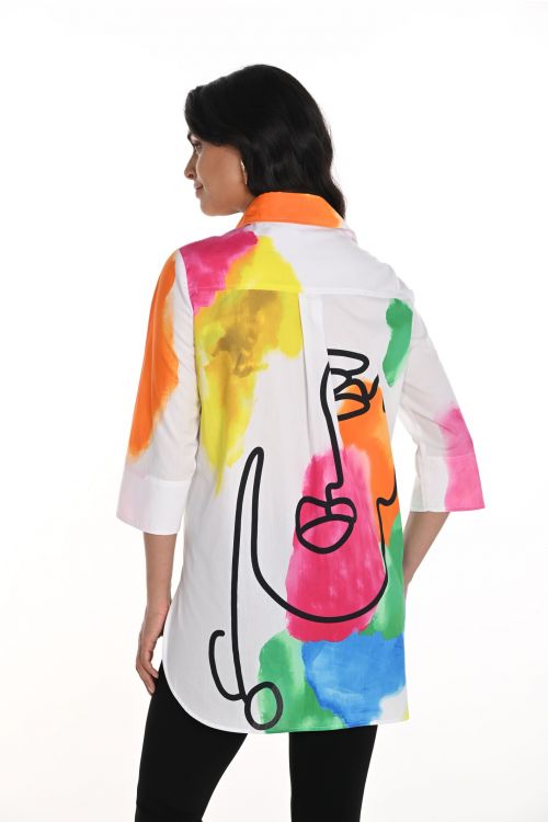 Frank Lyman Off-White/Multi Abstract Face Print Blouse Style 256749U