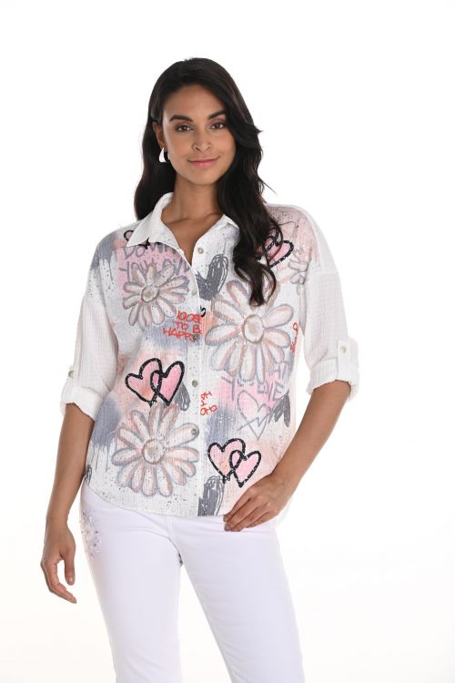 Frank Lyman Off-White/Pink Floral Print Blouse Style 256787U